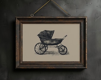 Antique Stroller Wall Art Printable Vintage Baby Carriage Print Dark Gothic Decor Classic Stroller Illustration Timeless Nursery Wall Decor