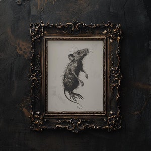 Gothic Rat Wall Art Rat Illustration Halloween Printable Rat Print Vintage Black Rat Artwork for Goth Home Decor Mouse Portrait Wall Art