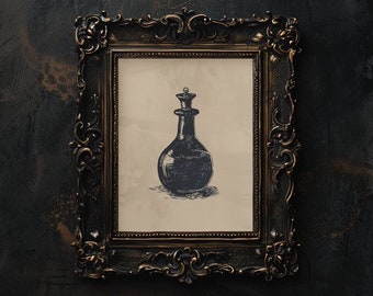 Potion Bottle Wall Art Printable Vintage Potion Flask Art Print Dark Gothic Decor Apothecary Bottle Illustration Witchy Alchemy Home Decor