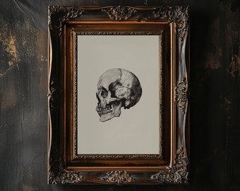 Human Skull Wall Art Printable Gothic Human Skull Anatomy Sketch on Sepia Human Head Skeletal Illustration Skull Print Medical Office Decor