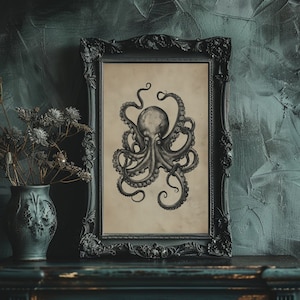 Oktopus Wandbild druckbare Krake Badezimmer Wandkunst Vintage Oktopus Druck Meeresbiologie Oktopus Poster Nautischer Druck Küstenwanddekor