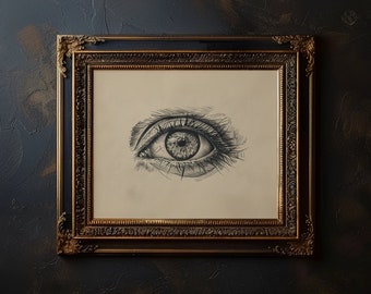 Sztuka ścienna z ludzkim okiem, ilustracja gałki ocznej do druku, wydruk z zabytkowym ludzkim okiem, plakat z anatomią ludzkiego oka, Dark Academia Human Eye Biology Art