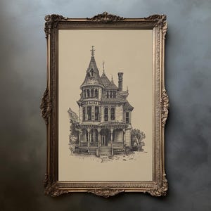 Illustration av viktorianskt spökhus, gotisk heminredning (digital nedladdning) bild 3