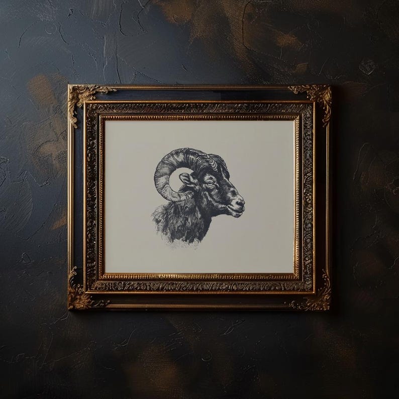 Painted Rams Head Ram Head Wall Art Vintage Ram Head Portrait Ram's Head Aries Star Sign ...