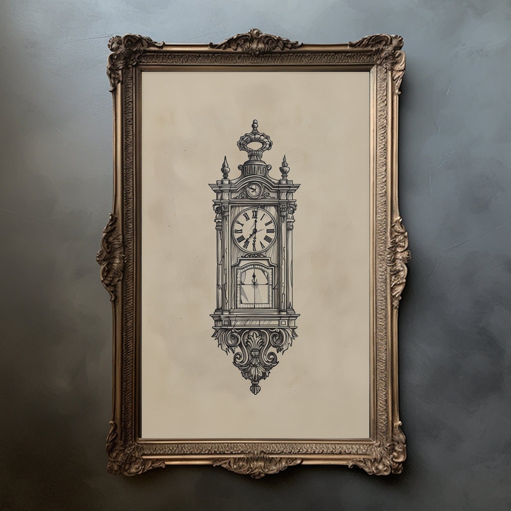 Antique Grandfather Clock Digital Wall Art, Printable Vintage Wooden ...