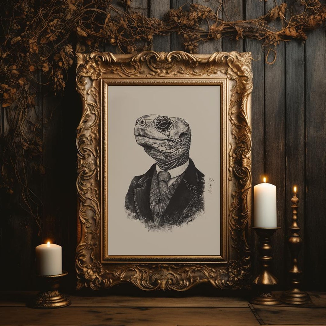 Tortoise Portrait Printable Vintage Tortoise in a Suit Wall Art Sketch ...