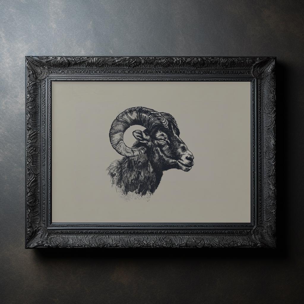 Painted Rams Head Ram Head Wall Art Vintage Ram Head Portrait Ram's Head Aries Star Sign ...