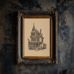 Illustration av viktorianskt spökhus, gotisk heminredning (digital nedladdning) bild 5