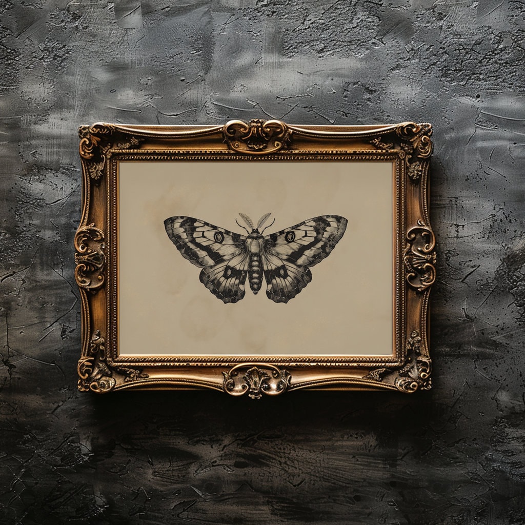 Moth Wall Art Print Vintage Moth Art Printable Dark Moody Insect Wall ...