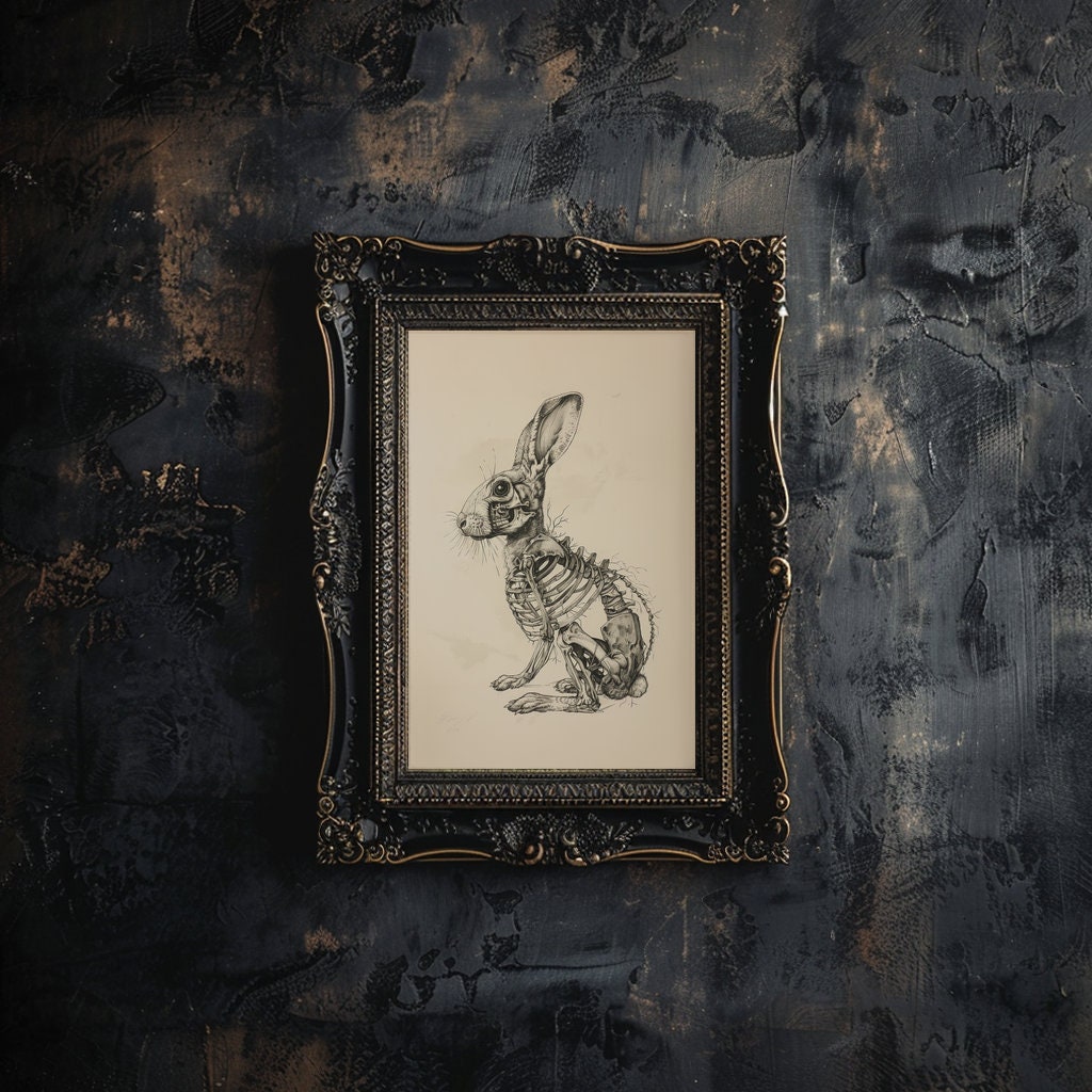 Rabbit Skeleton Printable Wall Art Rabbit Anatomy Poster Halloween ...