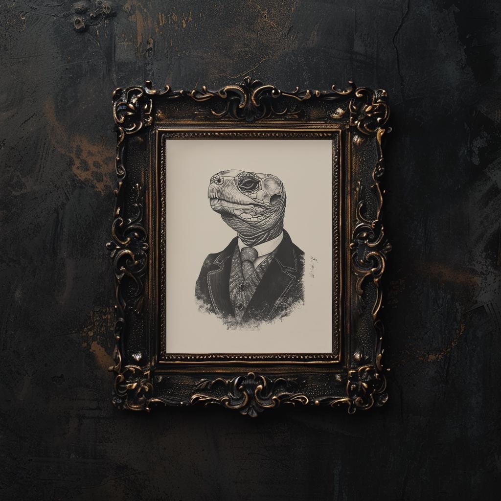 Tortoise Portrait Printable Vintage Tortoise in a Suit Wall Art Sketch ...