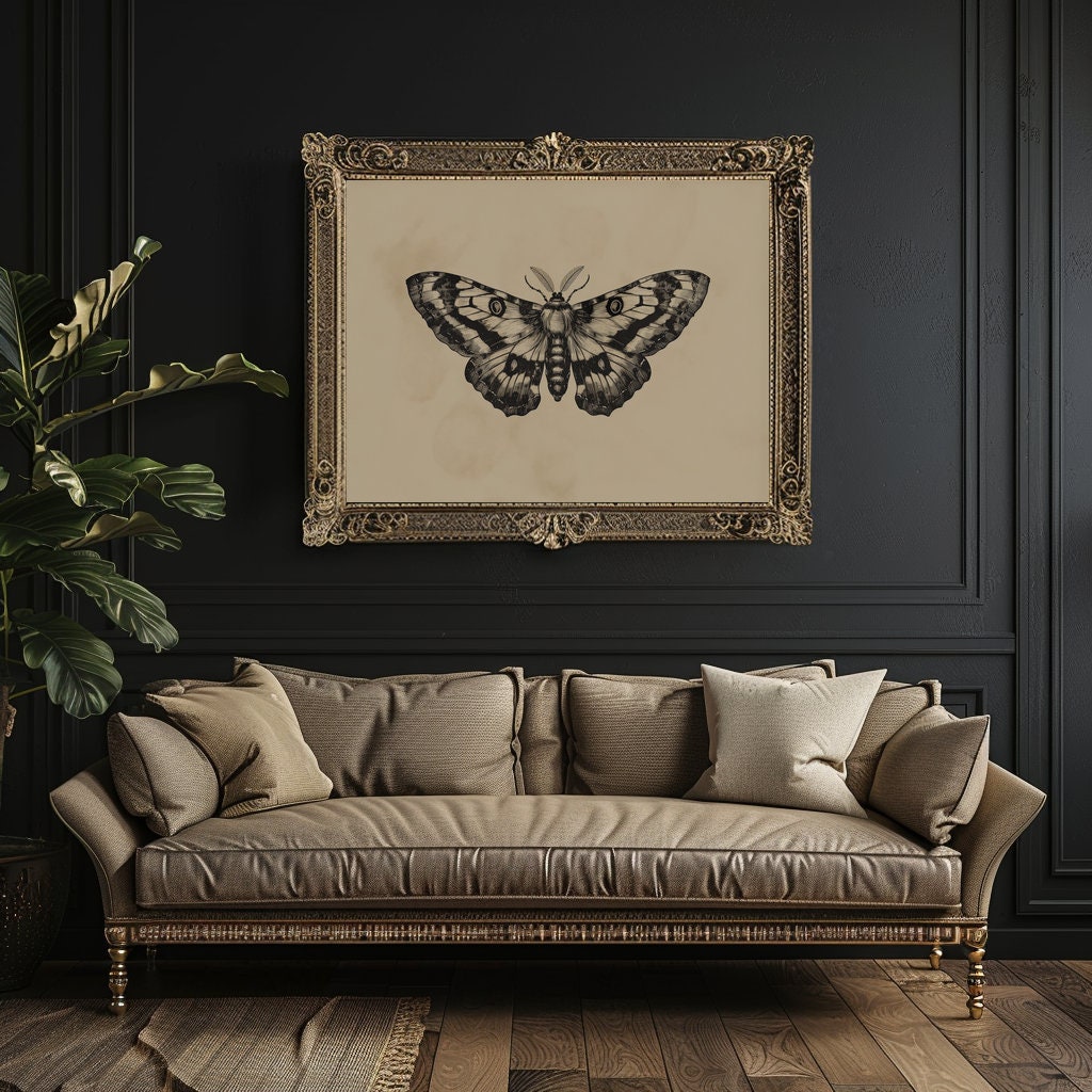 Moth Wall Art Print Vintage Moth Art Printable Dark Moody Insect Wall ...
