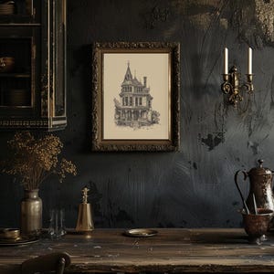 Illustration av viktorianskt spökhus, gotisk heminredning (digital nedladdning) bild 4