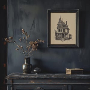 Illustration av viktorianskt spökhus, gotisk heminredning (digital nedladdning) bild 2