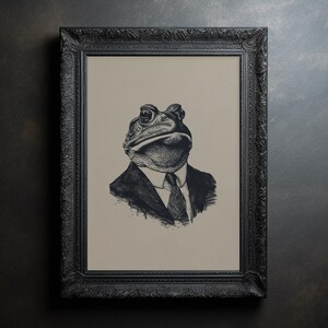 Vintage Toad Portrait Wall Art Printable Toad Illustration Art Print of a Toad in a Suit Print Garden Toad Poster for Eclectic Wall Decor
