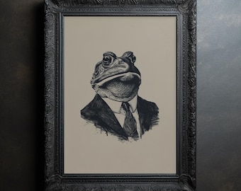 Vintage Toad Portrait Wall Art Printable Toad Illustration Art Print of a Toad in a Suit Print Garden Toad Poster for Eclectic Wall Decor
