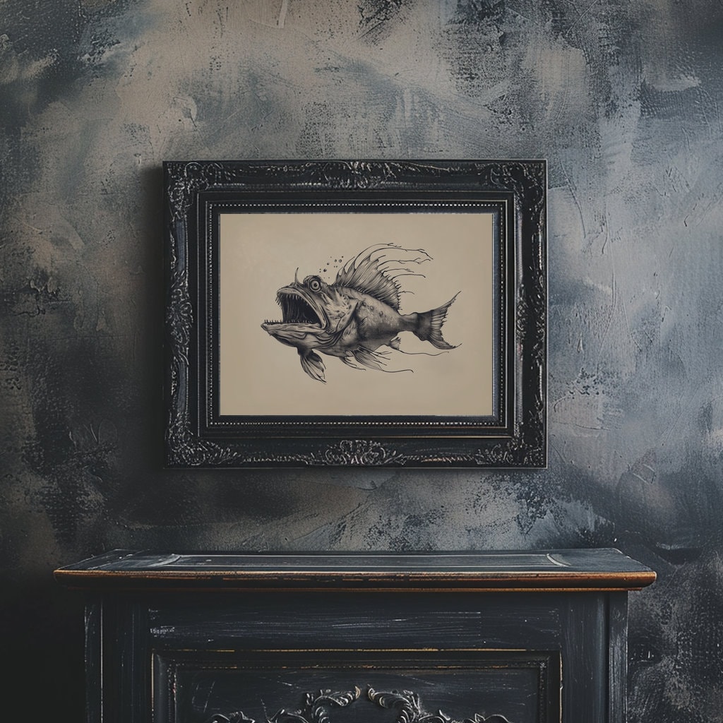 Deep Sea Monster Digital Illustration, Printable Angler Fish Sketch on ...