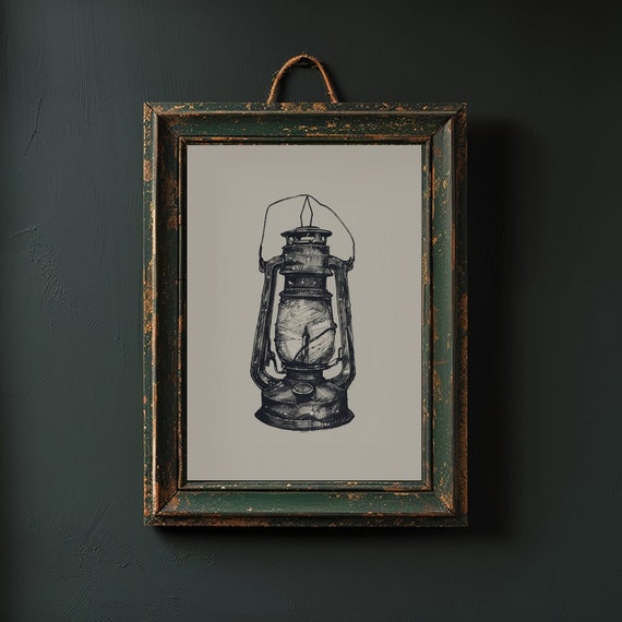 Vintage Lantern Art Printable Lantern Illustration Gothic Lantern Print for Gothic Wall Decor Oil Lantern Sketch of an Old Metal Lantern