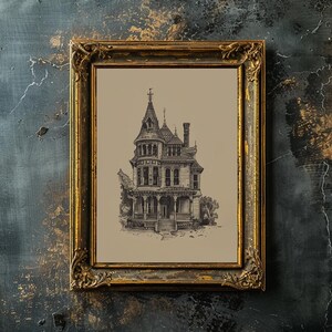 Illustration av viktorianskt spökhus, gotisk heminredning (digital nedladdning) bild 8