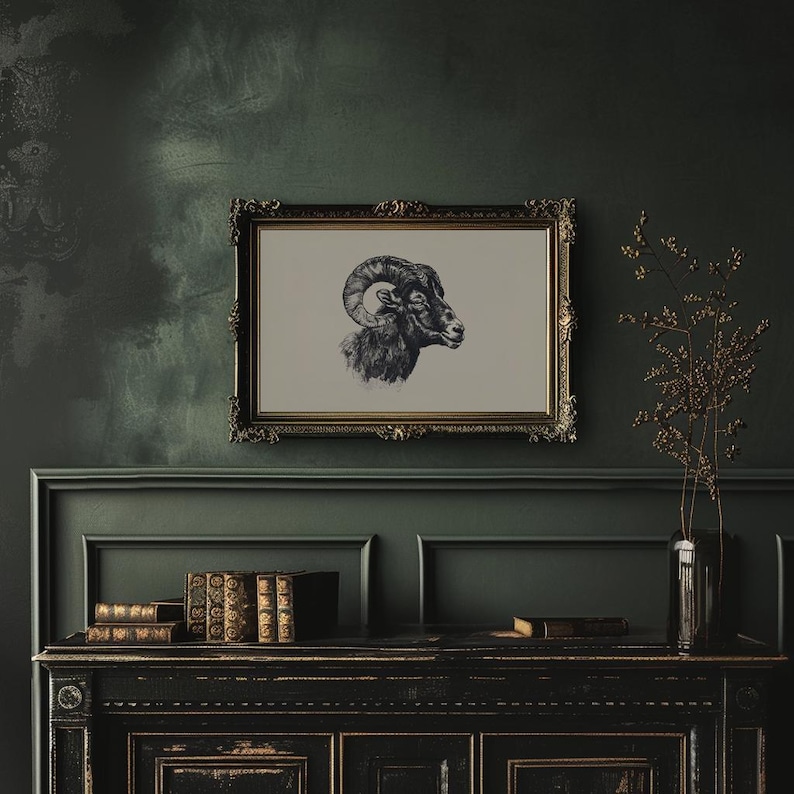 Painted Rams Head Ram Head Wall Art Vintage Ram Head Portrait Ram's Head Aries Star Sign ...