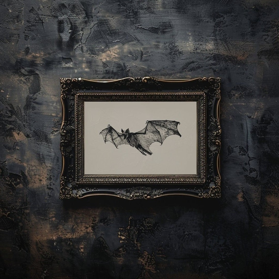 Bat Skeleton in Flight Digital Wall Art Print, Gothic Bat Skeletal ...