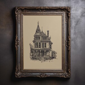 Illustration av viktorianskt spökhus, gotisk heminredning (digital nedladdning) bild 10
