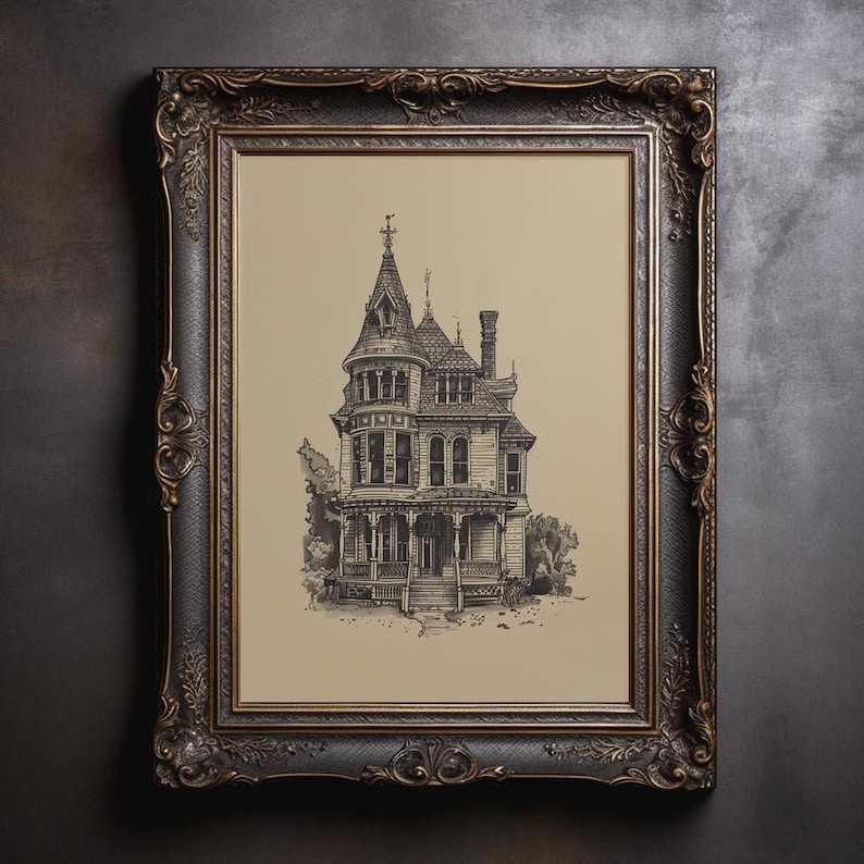Illustration av viktorianskt spökhus, gotisk heminredning (digital nedladdning) bild 10