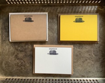 Hat Mini Notecards set of 15 in White, Yellow or Kraft with envelopes.
