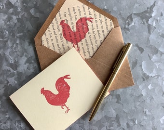 Red Rooster Notecard Set of 5 with Lined Envelopes