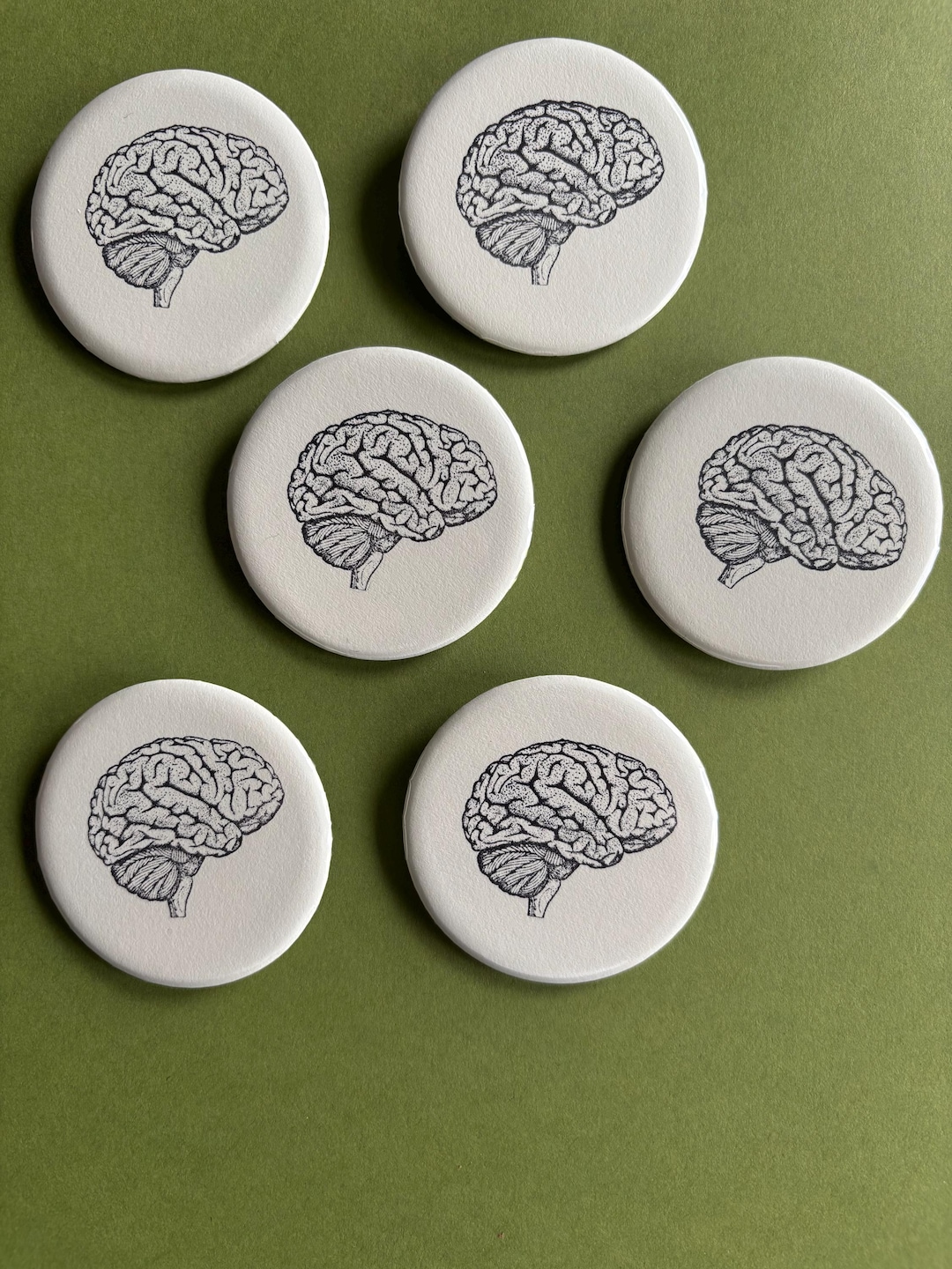 Brain Pinback Button – 2 Inch Handmade Psychology Button • Hand Stamped ...