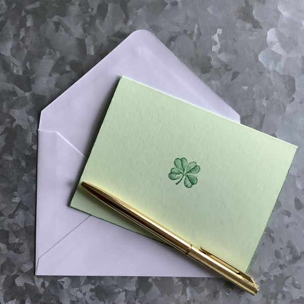 Four Leaf Clover Notecard Set of 8 with white envelopes