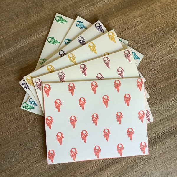 Ice Cream Notecard Set of 6, Set White Notecards with White Envelopes