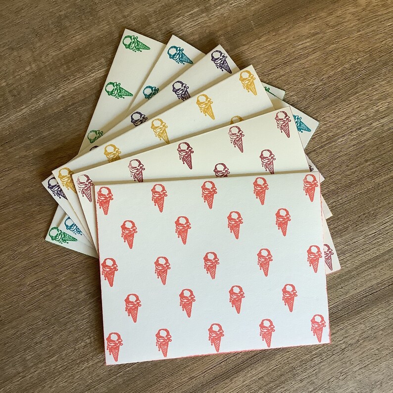 Ice Cream Notecard Set of 6, Set White Notecards with White Envelopes image 1