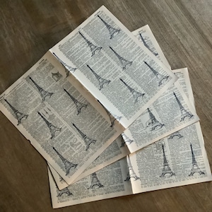 Hand Stamped Eiffel Tower Vintage Paper, Vintage Wrapping Paper or Junk Journal Paper
