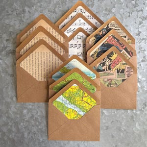 Set of 12 Hand-Lined Envelopes | Vintage Book, Map, Music, Comic Paper (4BAR Size)