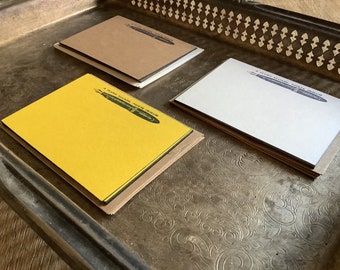 Vintage Pen Mini Notecards set of 15 in White, Yellow or Kraft with envelopes.
