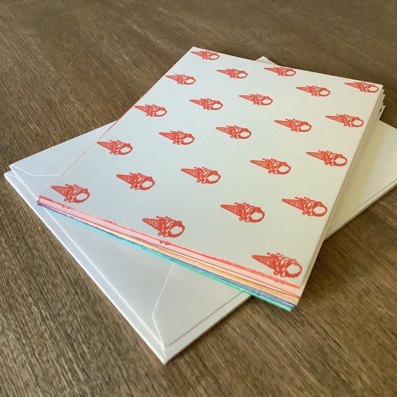 Ice Cream Notecard Set of 6, Set White Notecards with White Envelopes image 4