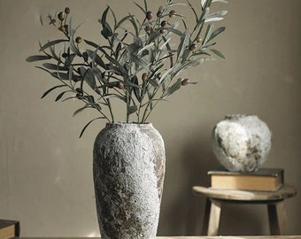 Retro Stoneware Vase Dried Flower Vases Clay Pot Ceramic Retro Pottery  Rough Flower Pot Decoration Jarrones