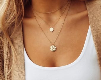 Collar delicado de tres capas - Regalo personalizado - Conjunto de collar - Oro y plata