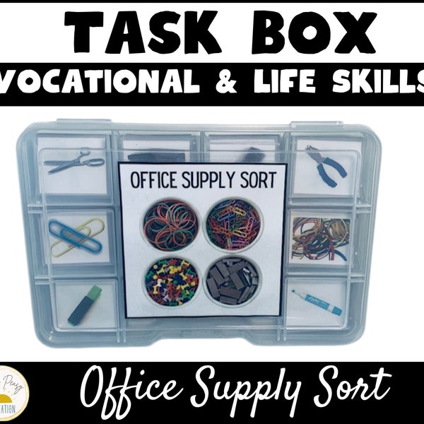 Special Education Task Box | Vocational & Life Skills |Independent Skill |Sort the Office Supplies | Autism Task | DIY Task Box | ABA