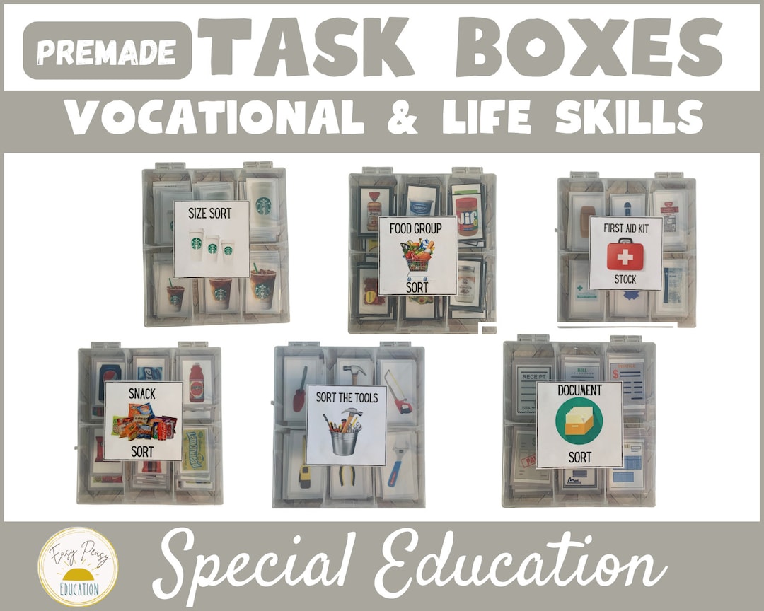 Task Boxes for Independent Stations (Starter Pack)  Task boxes, Life  skills classroom, Task boxes preschool