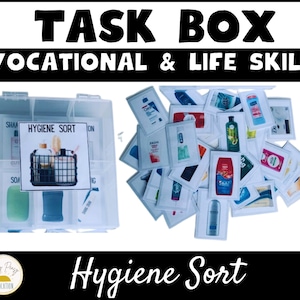 Special Education Task Box |  Life Skills Task Box | Sort the hygiene products | Activities for Autism |  ABA therapy work box |