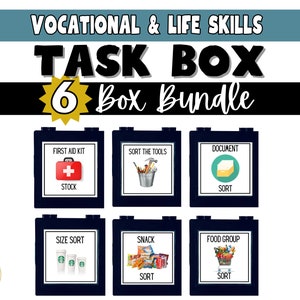 Special Education Task Box: 6 box BUNDLE | Life Skills | Vocational Sorting Tasks | Activities for Autism | Fine Motor Work | ABA Activity