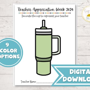 Semana de agradecimiento al maestro imprimible, página para colorear de agradecimiento al estudiante, descarga instantánea de PDF, regalo de agradecimiento al maestro, coloración de la taza del vaso