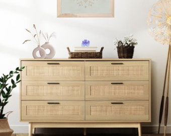 Rattan Bohemian Chest of Drawers Coastal Chic Lowboy Buffet Sideboard Storage Furniture