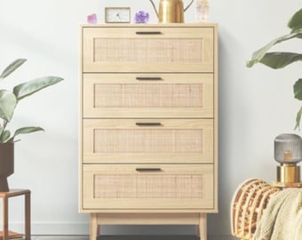 Rattan Chest of Drawers Bohemian Tall Boy Coastal Chic Storage  Storage Furniture