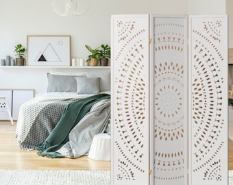Zen-Inspired Mandala 3-Panel White Room Divider - Create Tranquil Spaces with Artistic Privacy Screens