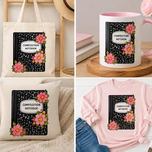 Floral Composition Notebook PNG - Back-to-School Design for Teachers & Students, Instant Digital Download