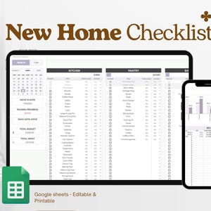 Checklist voor een nieuw huis (Excel-spreadsheet), woonplanner (Google Sheets), verhuisplanner, meubelinventaris, verhuisgids, digitale lijst