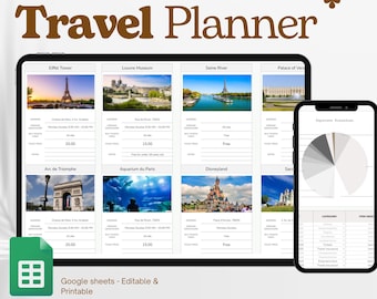 Travel Planner Spreadsheet, Vacation Planner Google Sheets, Holiday Planner, Travel Organizer, Trip Itinerary, Packing List, To-do